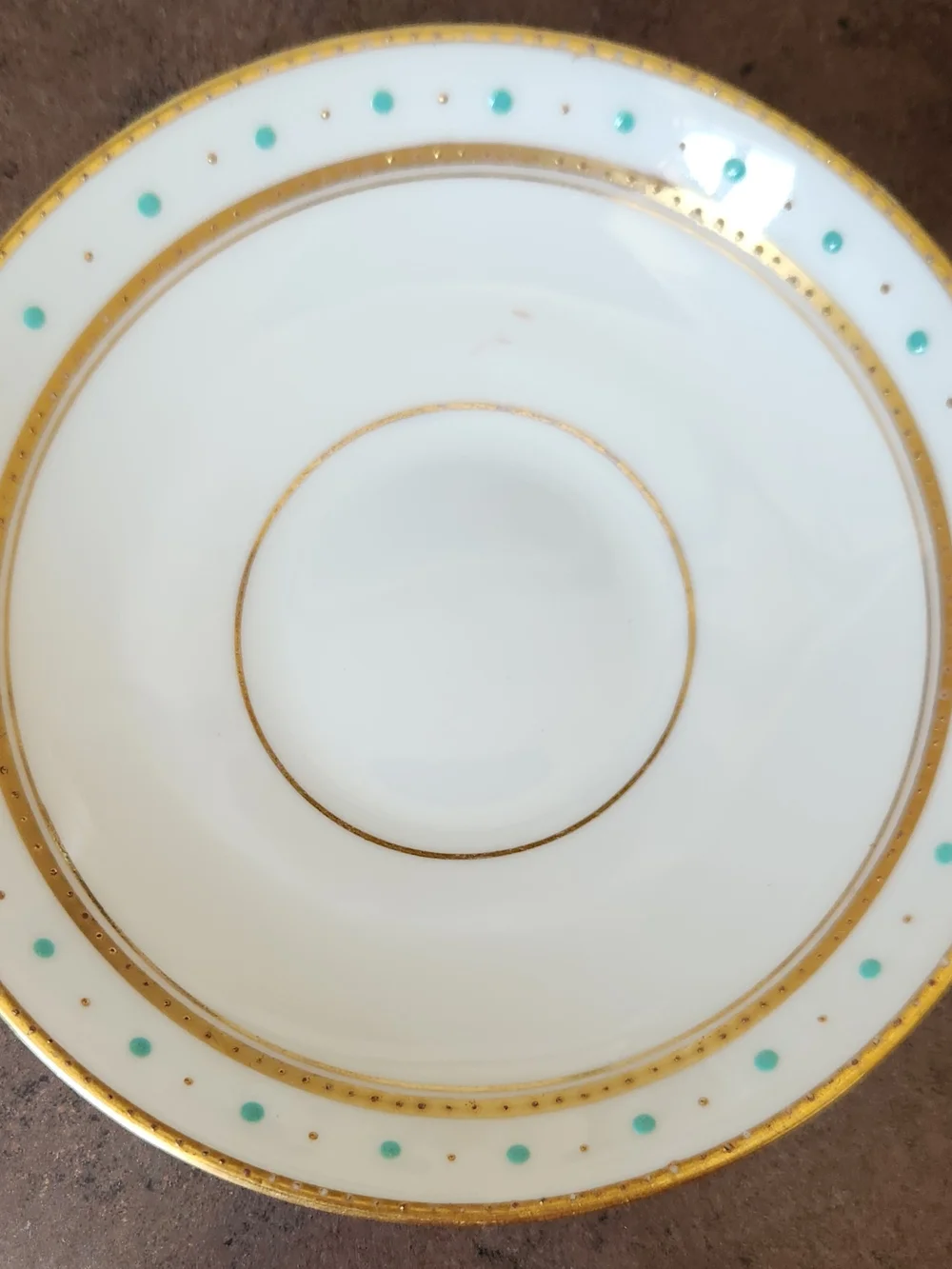 Vintage W.A. Aderley England Porcelain Plate Teal Dot and Gold Trim